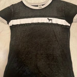 Pink. Gray shirt. Worn a few times.